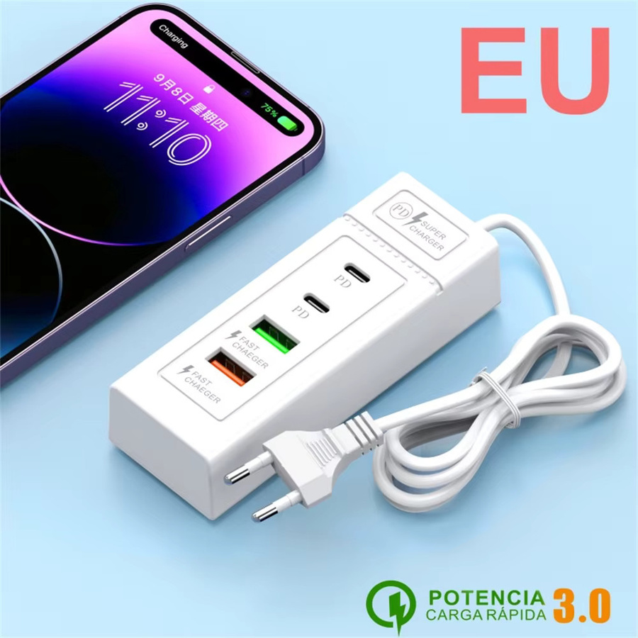 USB Power Streifen mit 4 Ports inklusive USB-C Schnellladefunktion, USB 3.0 Hub Adapter in Weiß - Bild 3