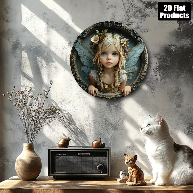 Rundes Aluminium-Wanddekorationsschild von Potdemiel mit floralem Grafikmuster in Multicolour im Vintage-Stil - Bild 3
