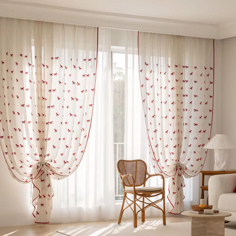 CENTURyMiG Transparenter Vorhang mit Pferdemotiv im Vintage-Stil, Beige/Weiß, B: 200 cm, H: 100 cm - Bild 3