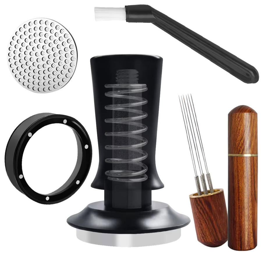 XINGZHAOHOME Espresso-Tamper Set in Schwarz mit WDT-Rührwerkzeug, Puck-Screen, Dosiertrichter und Reinigungsbürste für 51 mm, 53 mm oder 58 mm - Bild 6