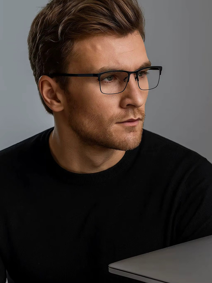 Photochrome Halbrand-Lesebrille, Metall, Herren, schwarz - Bild 5