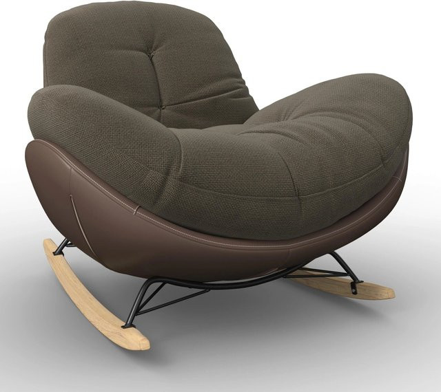 Bessagi Home Schaukelsessel Elea in Braun mit Lederlook und Chenille, moderner Lounge-Sessel mit Holzrahmen und Armlehnen - Bild 1