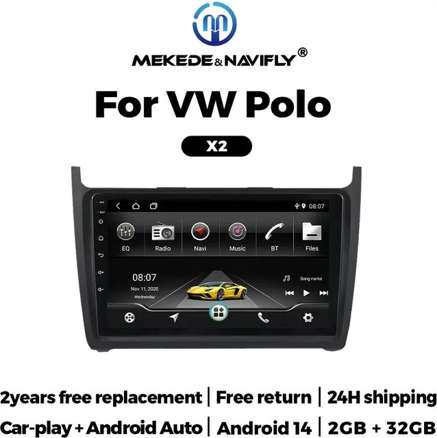 NAVIFANS Multimedia Autoradio mit 9 Zoll Bildschirm für VW Polo Golf Passat, Wireless CarPlay und Android Auto, Bluetooth und GPS, Schwarz - Bild 1