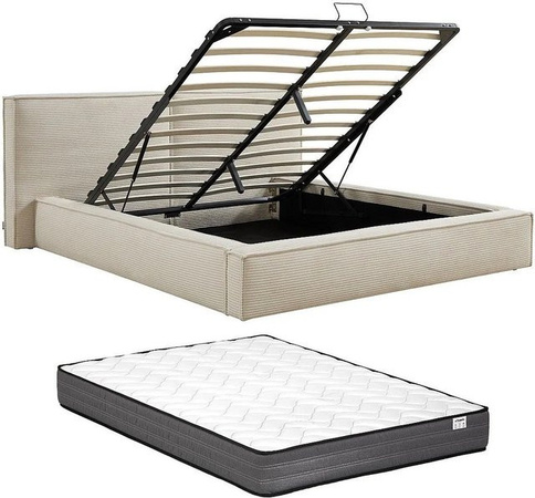 Taveso Bett mit Bettkasten in Beige mit Cord-Velours Bezug B/T/H: 160 x 200 x 92 cm