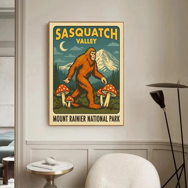 Potdemiel Nationalpark Cryptid Reiseposter Leinwand Wandkunst mit paranormalen Kreaturen in Multicolor - Bild 2