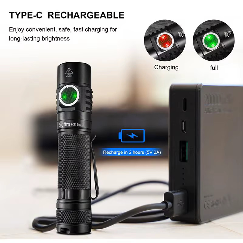Sofirn SC31 Pro LED Taschenlampe mit 2000 Lumen, SST40 LED, USB-C wiederaufladbar, Schwarz - Bild 3