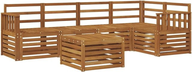 vidaXL Gartenmöbel Set aus Massivholz Akazie, 6-teilige Sofagarnitur in L-Form mit Couchtisch und Kissen, Farbe: Braun/Beige - Bild 1