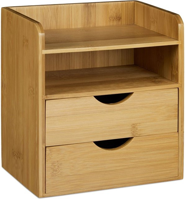 Relaxdays Schreibtisch Organizer aus Bambus in Natur mit 2 Schubladen, B/T/H: 21 x 20 x 13 cm - Bild 1