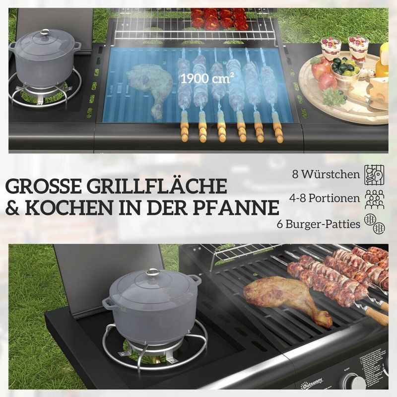 Outsunny Gasgrill aus Edelstahl mit 3+1 Brennern, Seitenbrenner, Thermometer und Kochfeld, B/T/H: 118,5 x 56 x 110 cm - Bild 5
