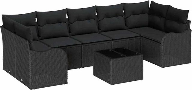 vidaXL Garten-Sofa-Set 8-teilig in Schwarz aus Poly-Rattan und Stahl mit Glas und Polsterkissen für Terrasse und Garten - Bild 1