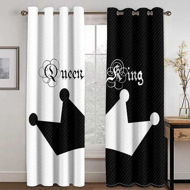 Rosa Fensterdekoration mit Königin und Krone für Kinder und Mädchen, Vorhang aus Polyester mit Ösen, Farbe: Rosa/Weiß, B: 100 cm, H: 130 cm - Bild 1