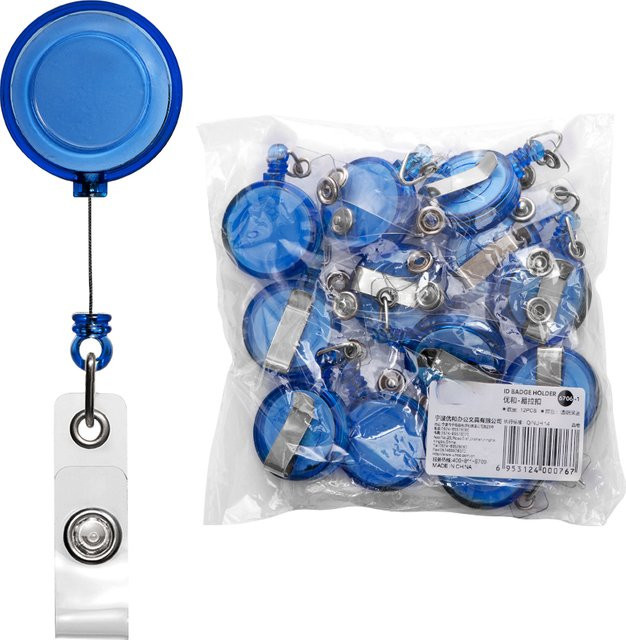 10 Stück einziehbare Ausweishalter-Clips aus Kunststoff in Weiß und Blau für Schule, Büro und medizinische Berufe - Bild 1
