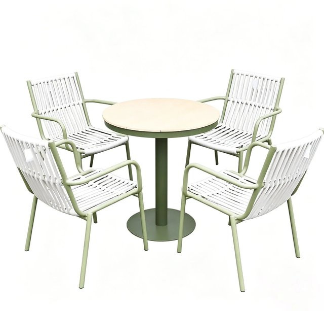 360Home Outdoor Essgruppe Gartenmöbel Set mit 1 Tisch und 4 Stühlen in Grün, wetterfeste Gartenmöbel Garnitur aus Aluminium und WPC - Bild 1