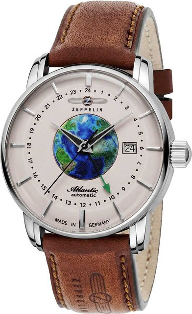 Zeppelin Herrenuhr Atlantic, Automatik, Edelstahl, 42 mm, Leder, Beige - Bild 1