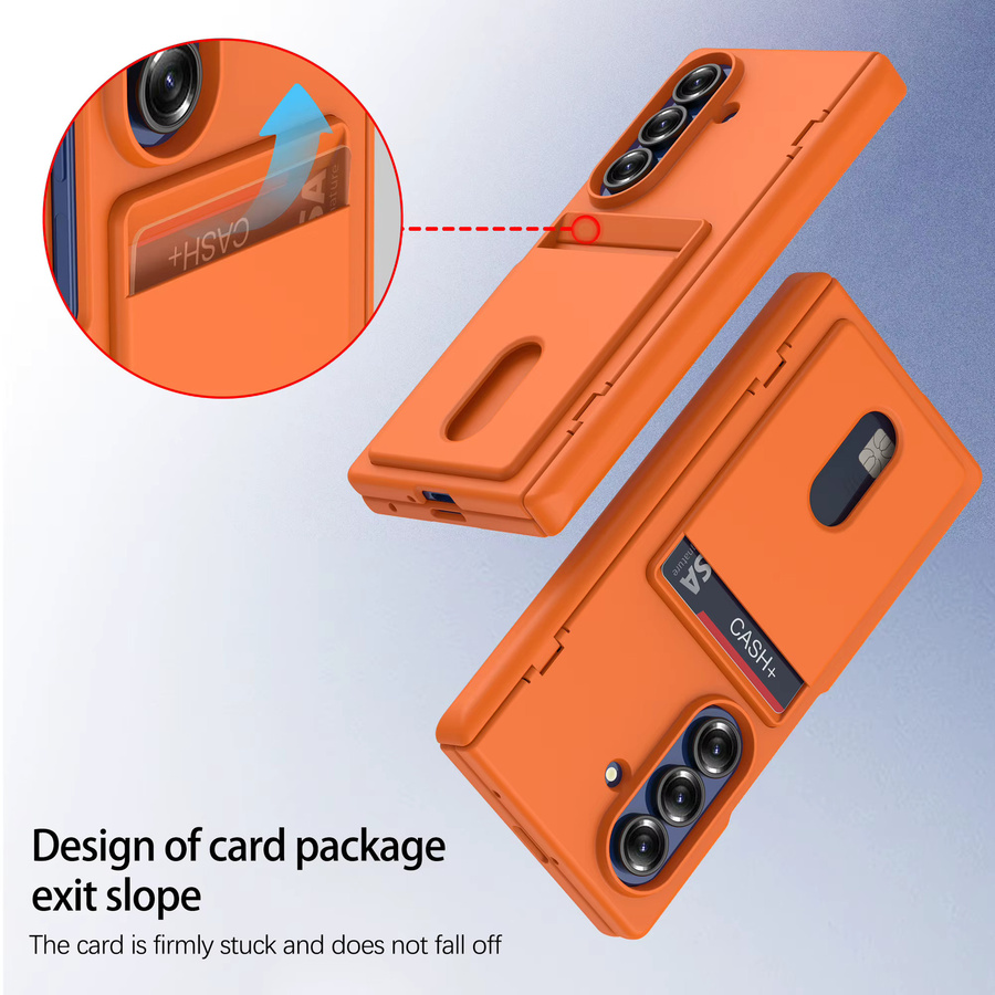 Hautfreundliche Samsung Galaxy Z Fold 7 und Z Fold 6 Handyhülle mit Kartenfach und Kameraschutz in Pink oder Orange - Bild 4