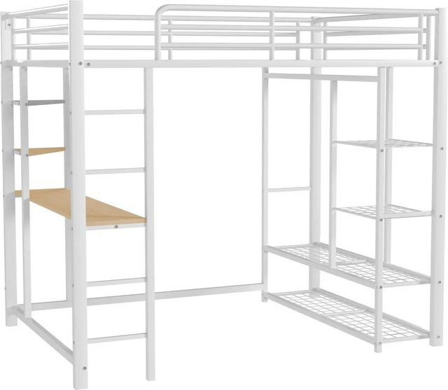 Merax Hochbett aus Metall und MDF mit Tisch und Leiter in Weiß - Bild 1