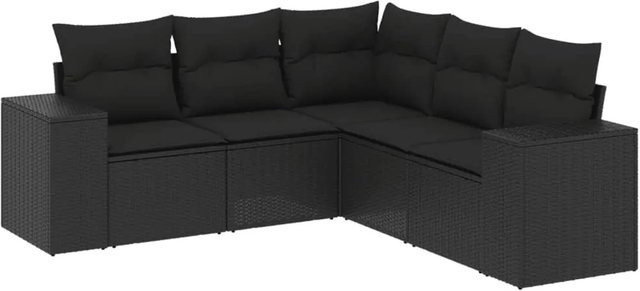 vidaXL 5-teilige Garten-Sofagarnitur in L-Form aus schwarzem Poly-Rattan mit Sitzkissen und Stauraum - Bild 1
