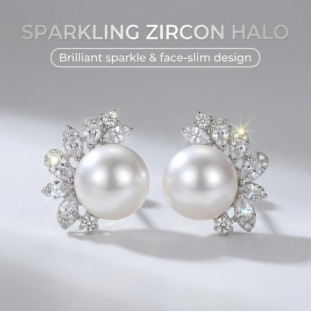 Huitan Brillante Ohrstecker, Silber, Perle, Diamant, Damen - Bild 1