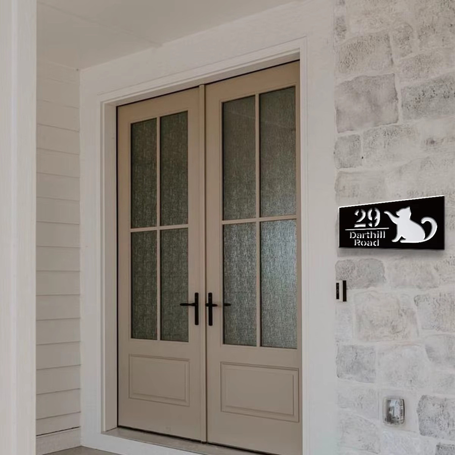 Personalisiertes Hausnummernschild aus Acryl mit Katzenmotiv in Schwarz für Haus, Wohnung und Briefkasten - Bild 2