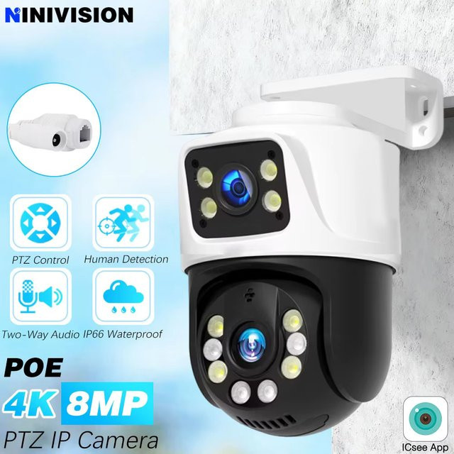 Xmeye 4K Dual Objektiv PTZ IP Kamera mit 8MP PoE, Outdoor CCTV Überwachungskamera mit Zwei-Wege-Audio und Personenerkennung, Weiß - Bild 1