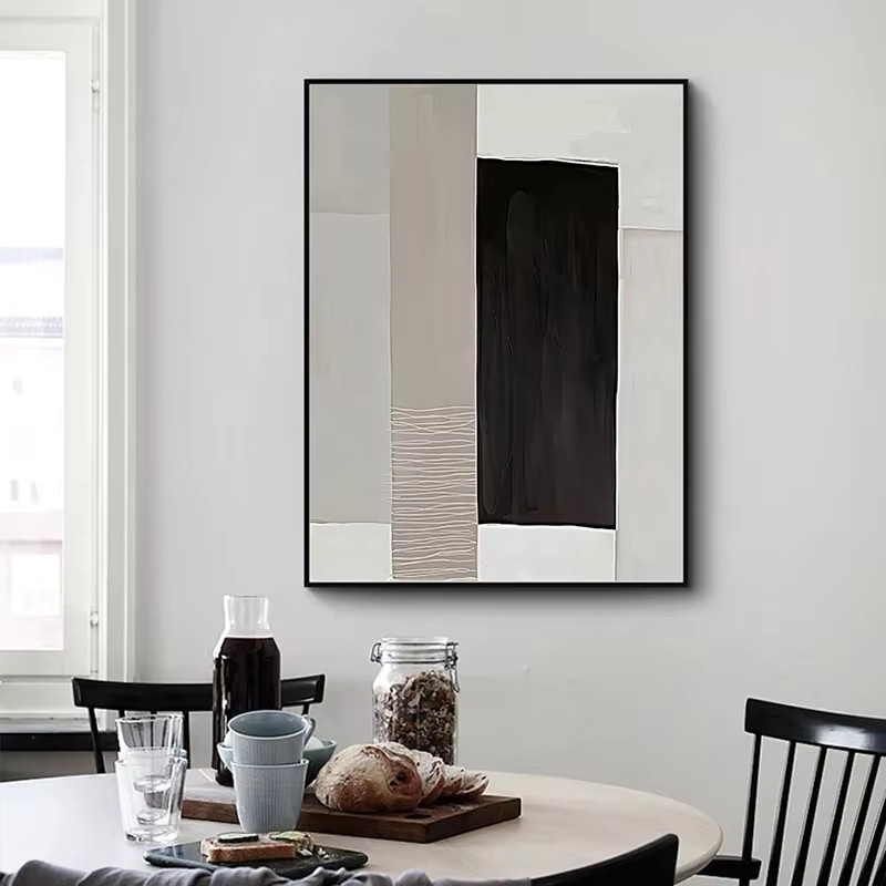 Abstrakte Leinwandmalerei Potdemiel in Blau, Schwarz und Beige als moderne Wandkunst für dein Wohnzimmer - Bild 4
