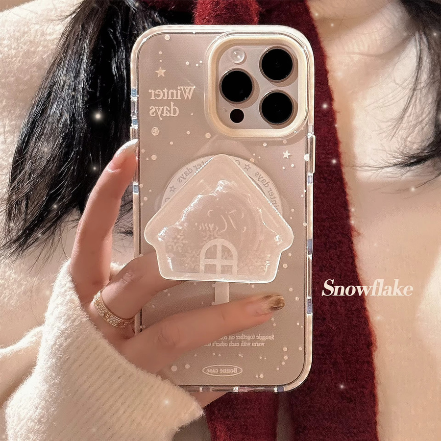 MUQGEW Handyhülle mit koreanischem Schneeflocken-Design und magnetischer Halterung für iPhone 11 bis iPhone 17 Pro Max, transparent, stoßfest - Bild 3