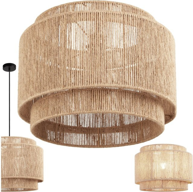 tectake Pendelleuchte Lignea Lux im Boho-Stil mit Wickeltechnik aus Jute und Stahlgestell, Farbe: Natur, B/T/H: 46 x 46 x 32 cm - Bild 1