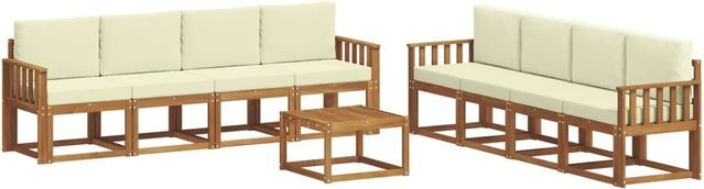 vidaXL Outdoor-Sofagarnitur aus Massivholz Akazie in Natur und Beige, 9-teiliges Set mit Tisch und Polstern - Bild 1