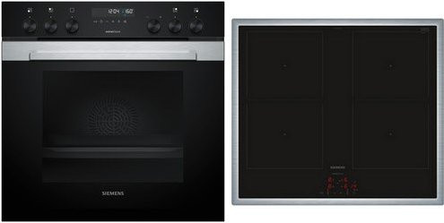 Siemens Herdset mit Induktionskochfeld HE378HBS4 und Backofen EM645CQB6M in Edelstahl und Schwarz - Bild 1
