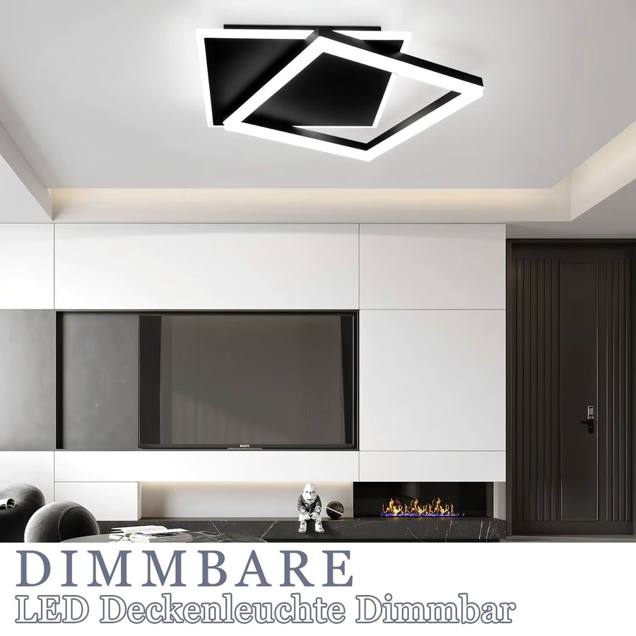 Cliheet 42W LED-Deckenleuchte aus Acryl in Weiß, dimmbar mit Fernbedienung, modernes Kreuz-Quadrat-Design für Wohnzimmer, Schlafzimmer, Küche und Büro - Bild 3
