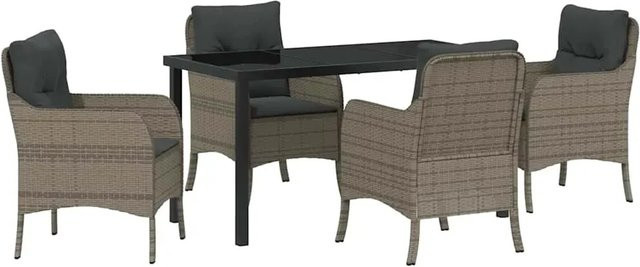 vidaXL 5-teilige Garten-Essgruppe aus Poly Rattan in Grau mit Kissen für Terrasse und Balkon - Bild 1