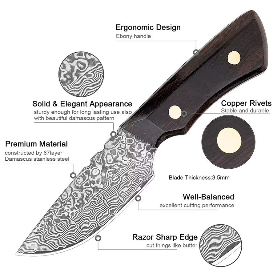 XITUO Damastmesser Paring Knife mit schwarzem Ebenholzgriff und Volltang-Griff - Bild 2