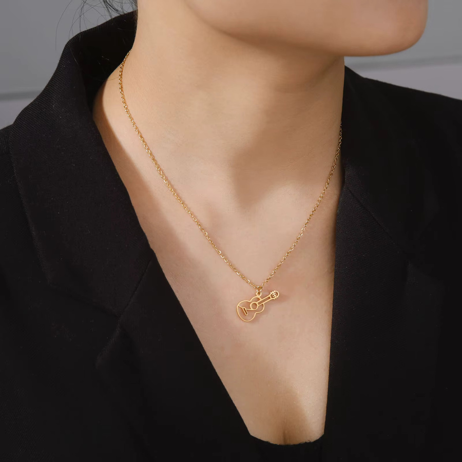 Cazador Halskette mit Gitarren-Anhänger, Edelstahl, Gold, Unisex - Bild 1