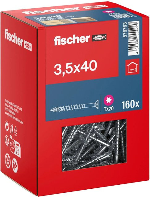 Fischer PowerFast II Senkkopf Schraube mit Torx-Antrieb und Teilgewinde aus verzinktem Stahl, Farbe: Silber/Blau, Durchmesser: 3,5 mm, Länge: 40 mm - Bild 1