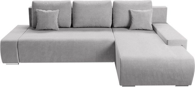 Juskys Sofa Iseo L-Form mit Schlaffunktion und Ottomane, Hellgrau, B/T/H: 260 x 180 x 81 cm - Bild 1
