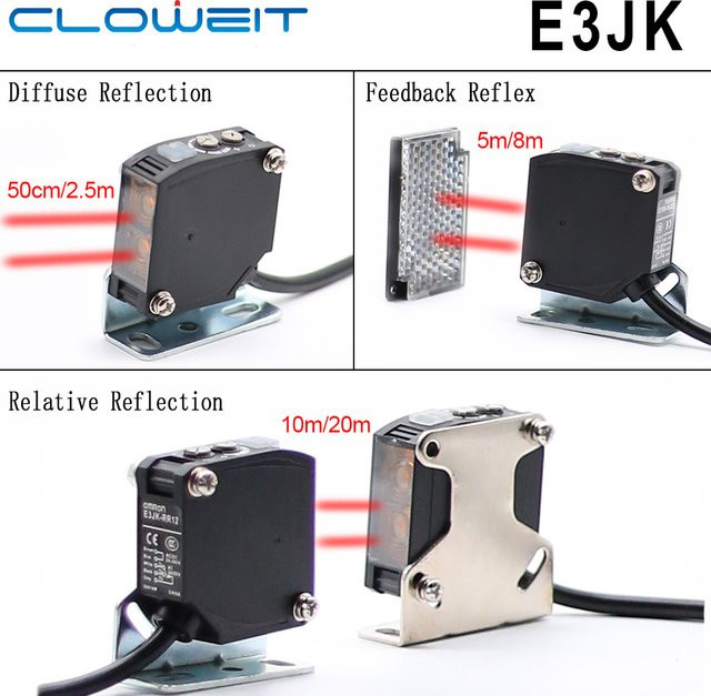 Lichtschranke mit diffuser Reflex E3JK-DR12 DR11 RR11 RR12 TR11 TR12 Sensor Feedback in Schwarz, Reichweite: 30 cm bis 20 m - Bild 1