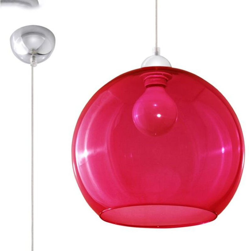Sollux Pendelleuchte Ball in Chrom und Rot mit E27 Fassung und Glas, Durchmesser: 30 cm - Bild 1