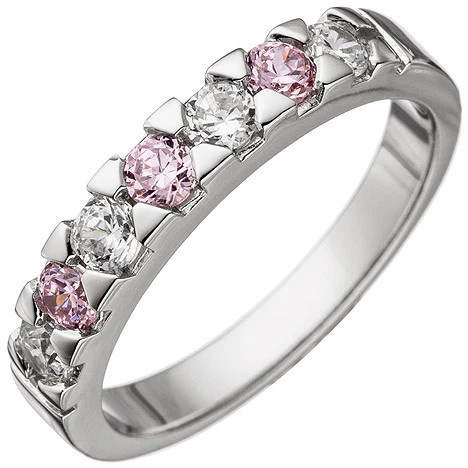 Colfem Ring 925 Sterling Silber, Zirkonia rosa und weiß, Damen, Ringgröße 58 - Bild 1