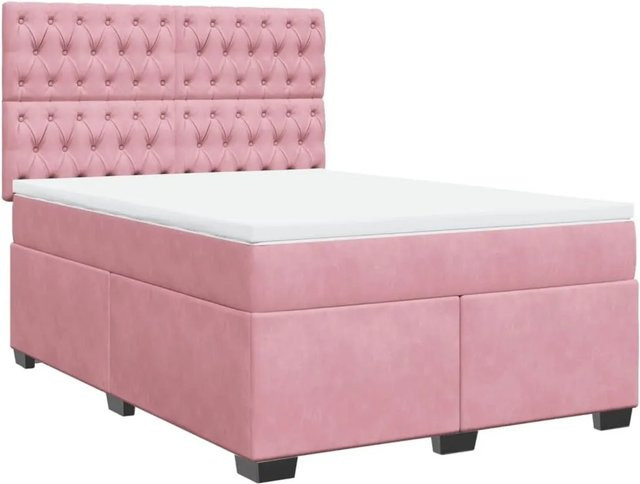 vidaXL Boxspringbett mit Matratze in Rosa, Hybridbett mit Taschenfederkern aus Samt, B/T: 140 x 200 cm - Bild 1