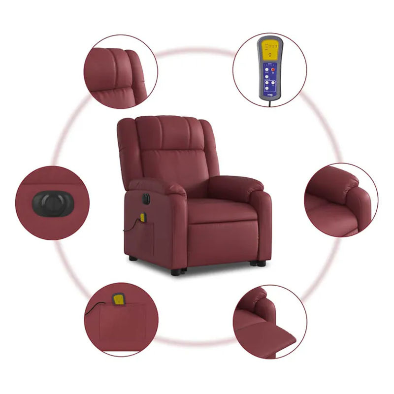 Vidaxl Elektrischer Relaxsessel mit Massagefunktion aus Kunstleder in Bordeauxrot - Bild 6