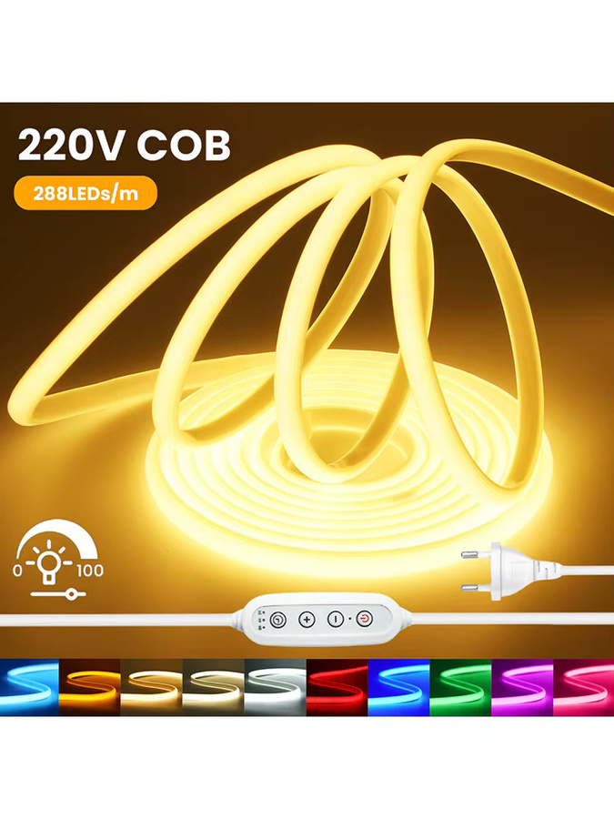 KISUFU RGBW COB-LED-Neonstreifenlicht mit Dimmer, wasserdicht, 220 V, rot, grün, blau und warmweiß - Bild 7