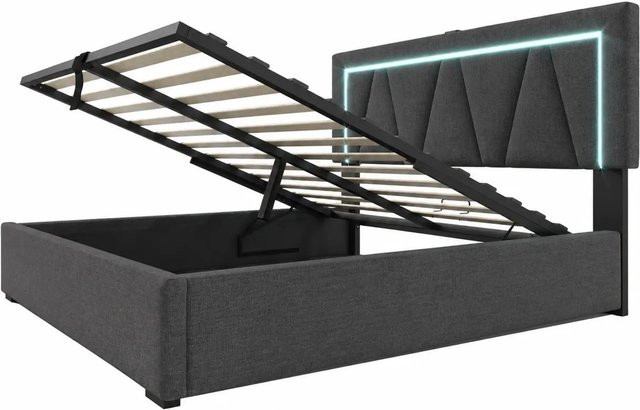 okwish Polsterbett mit Stauraum und LED-Beleuchtung sowie USB-C Anschluss in Grau, B/T/H: 160 x 200 x 110,5 cm - Bild 1