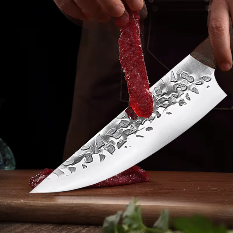 JYi Japanisches Kochmesser aus geschmiedetem Stahl mit Massivholzgriff, 20,32 cm, Silber - Bild 3