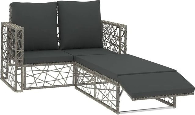 vidaXL 2-tlg Garten-Lounge-Set Modell 5 aus Poly Rattan in Grau mit Ottoman und Auflagen - Bild 1