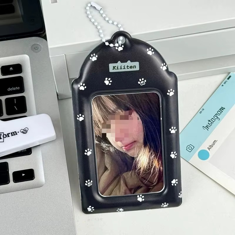 Ins-Style Kartenhalter mit Katzenpfoten-Druck in Schwarz aus PVC, Tragbarer ID-Display-Organizer und Polaroid-Schutzhülle - Bild 3