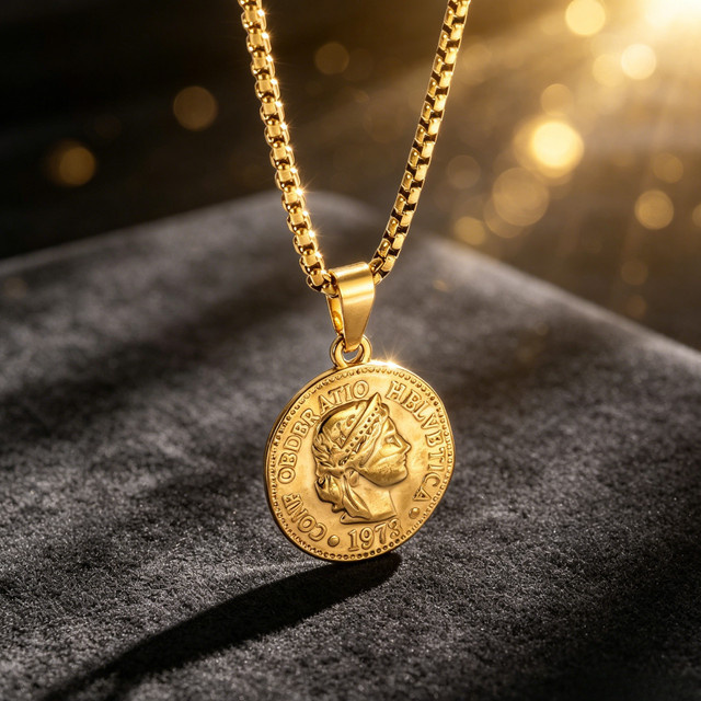 LUXUKISSKIDS Anhänger-Halskette, Edelstahl, Gold, Herren, Punk - Bild 1