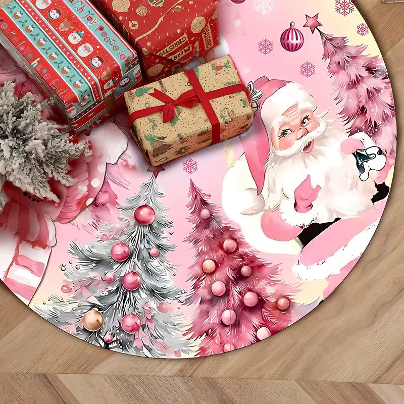 VIKAMA Weihnachtsbaumrock mit Schneemann und Weihnachtsmann in Rosa als festliche Dekoration - Bild 5
