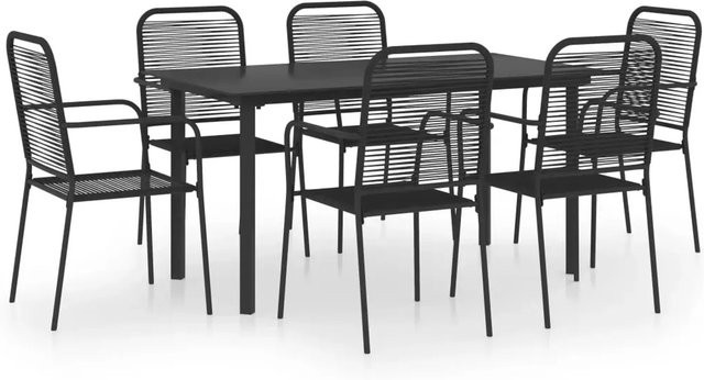 vidaXL 7-teilige Garten-Essgruppe in Schwarz aus Glas und pulverbeschichtetem Stahl im Retro-Design - Bild 1