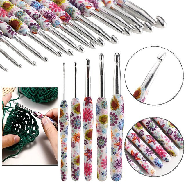 Ergonomische Häkelnadel mit Gummigriff für DIY-Bekleidung, Set von 2,25 bis 10 mm, Mehrfarbig - Bild 1