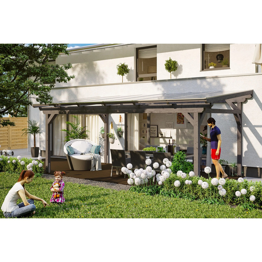 Skan Holz Terrassenüberdachung Sanremo aus Leimholz in Schiefergrau mit Polycarbonat-Dach, Breite: 648 cm, Tiefe: 250 cm - Bild 2